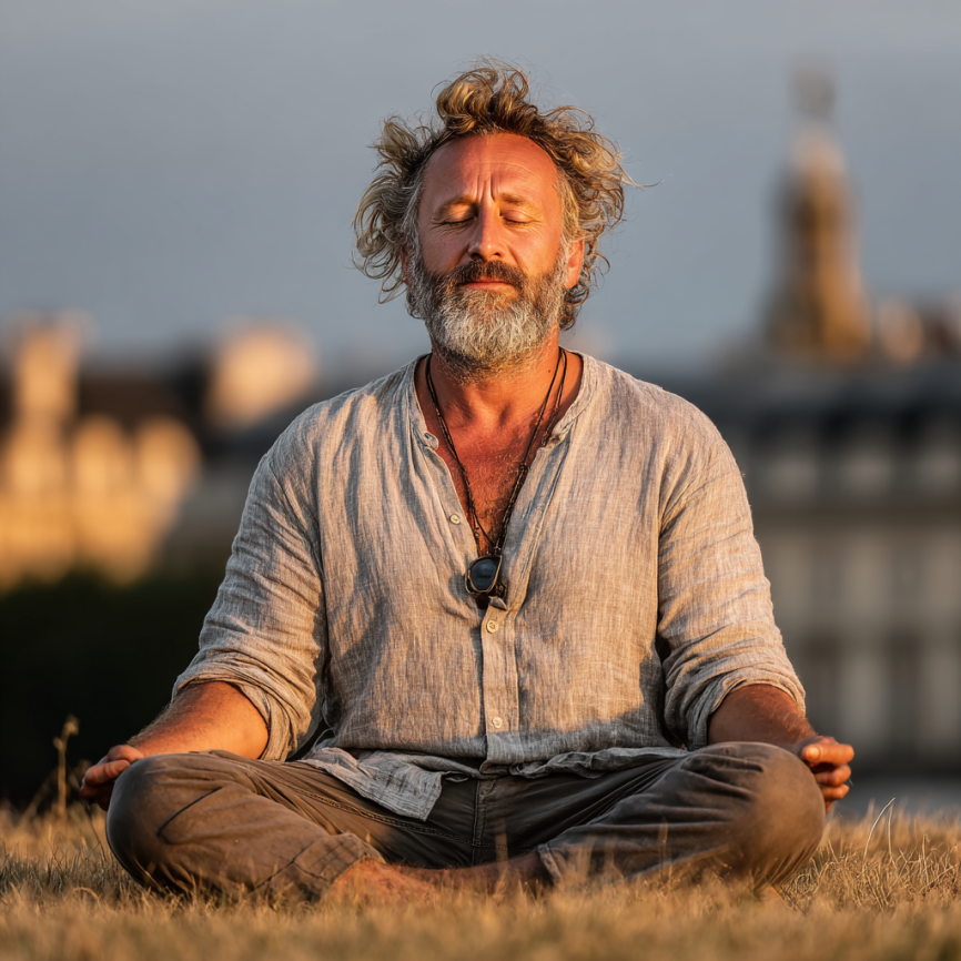 Літня людина в позі медитації